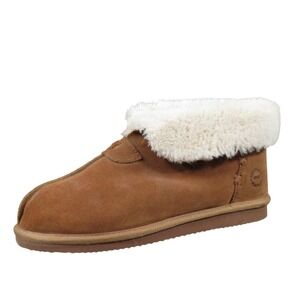 Dearfoams Men's Suede Ankle Slippers Size 7-8 Brown Cozy‎ Faux Fur Lined